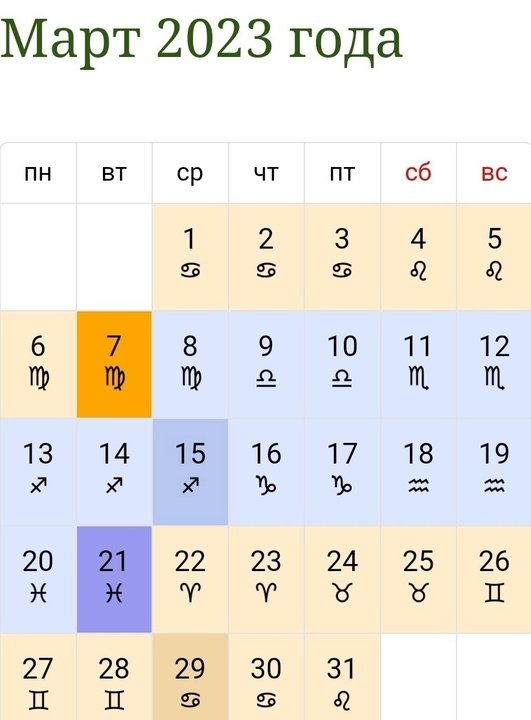 Лунный посевной календарь. Март 2023